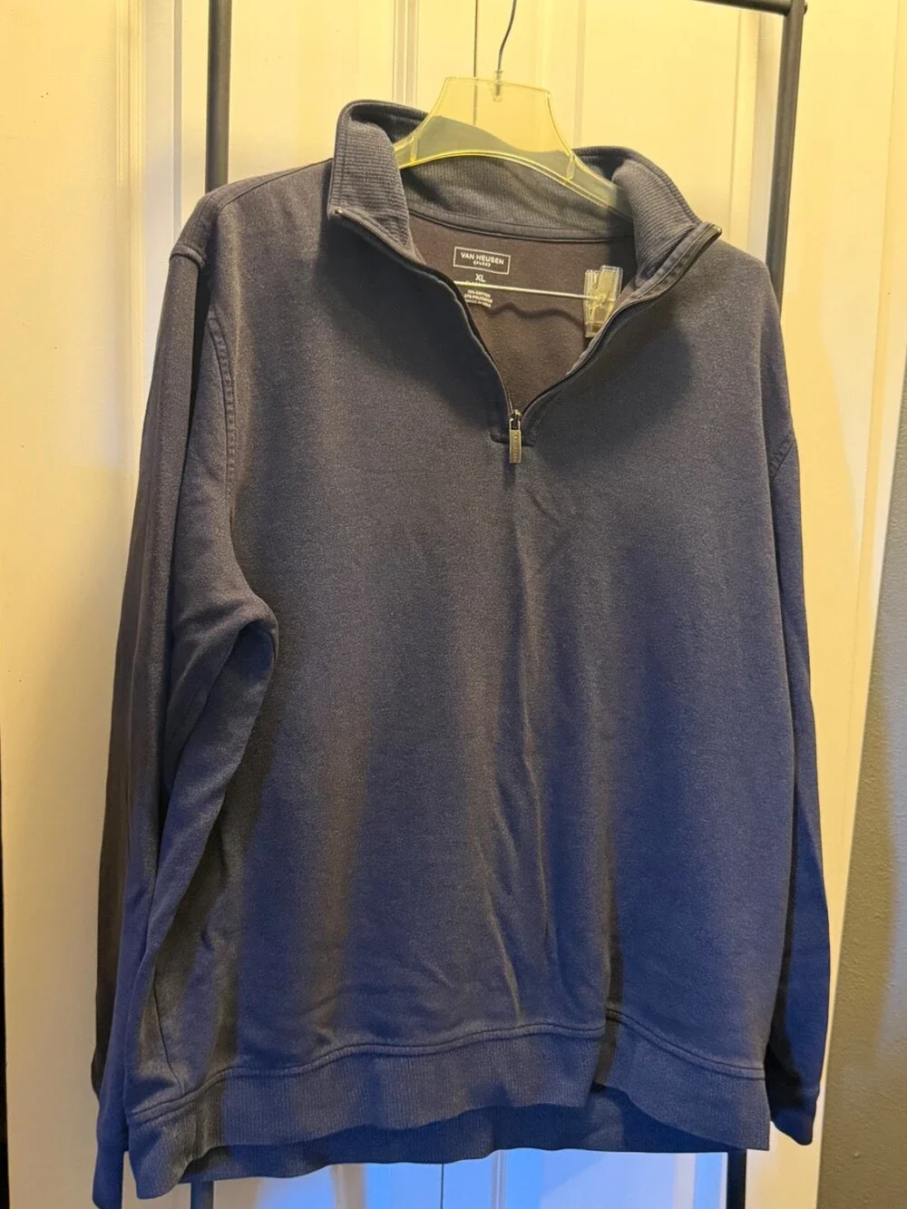 Van Heusen Flex Quarter Zip Pullover Sweater Men's XL Navy Classic Fit Cotton